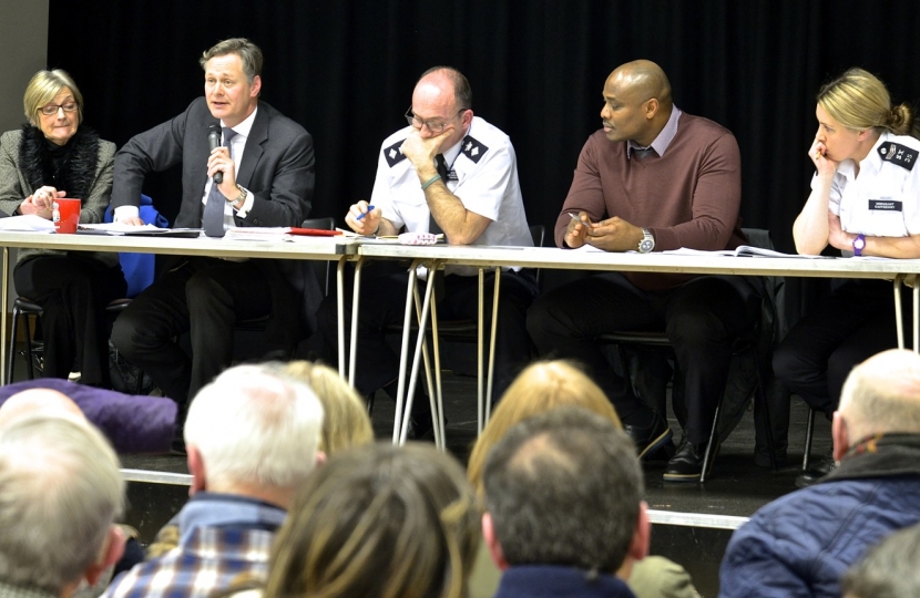 Matthew Offord and panel at the Mill Hill Crime Meeting