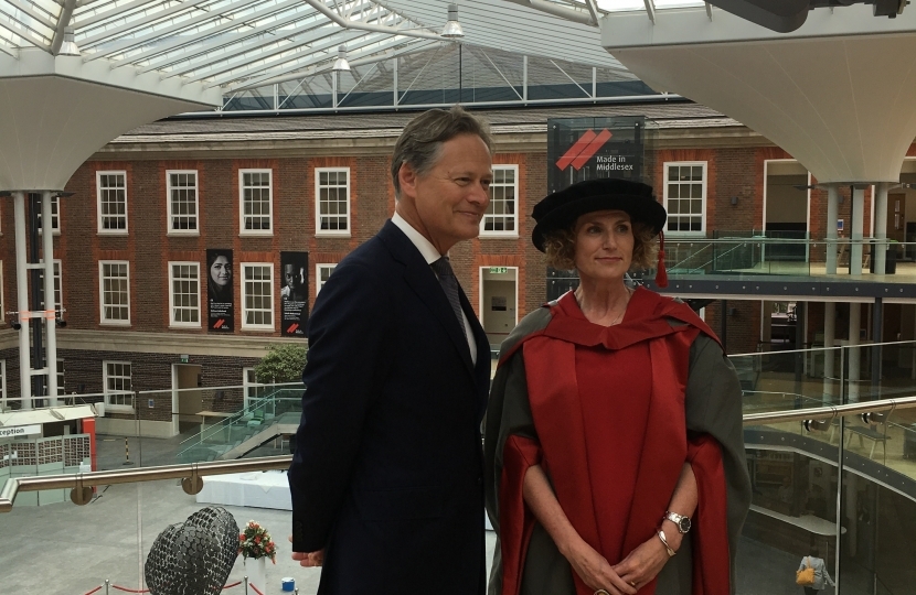 Matthew Offord with Maggie Appleton, who was receiving her honourary degree from Middlesex University, Hendon