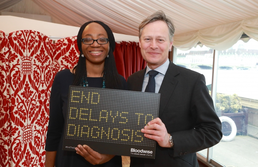 Matthew with Hendon constituent at Bloodwise event in Parliament