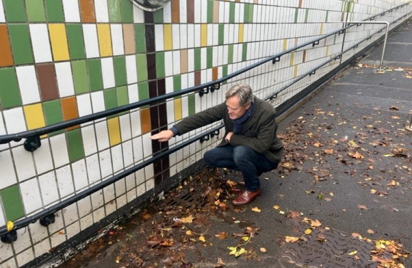 Matthew Offord MP inspecting flooding on the A1 underpass
