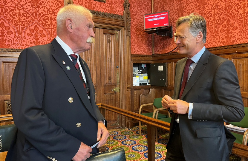 Matthew Offord MP with Hendon resident and Welsh Guards veteran Tom Thorn in a Parliamentary Committee Room