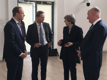 Cllr Dan Thomas, Matthew Offord, the Prime Minister and the Leader of the Council discuss housing policy