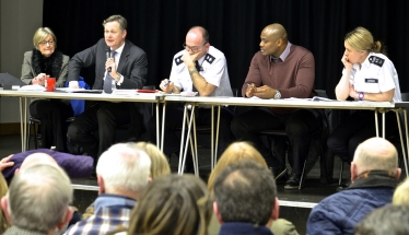 Matthew Offord and panel at the Mill Hill Crime Meeting
