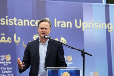 Matthew Offord MP addressing the Iranian Freedom rally in Trafalgar Sqaure, central London
